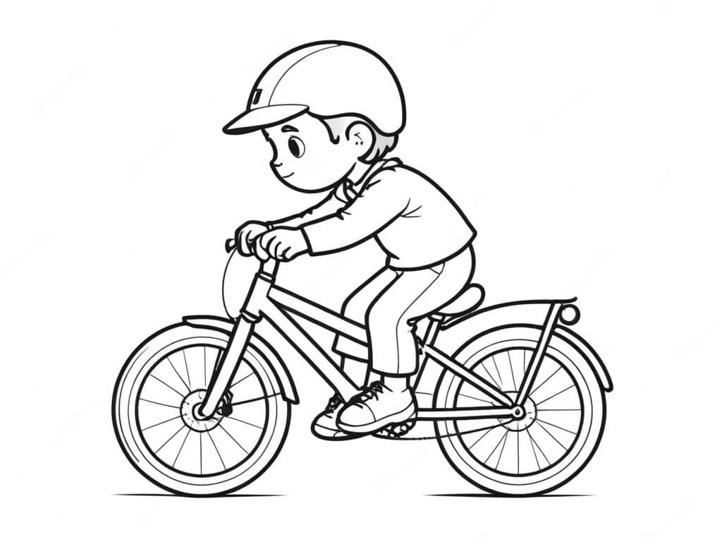 Junge fährt Fahrrad Ausmalbild