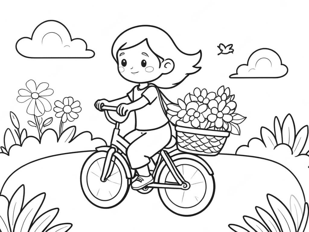 Mädchen fährt Fahrrad Ausmalbild