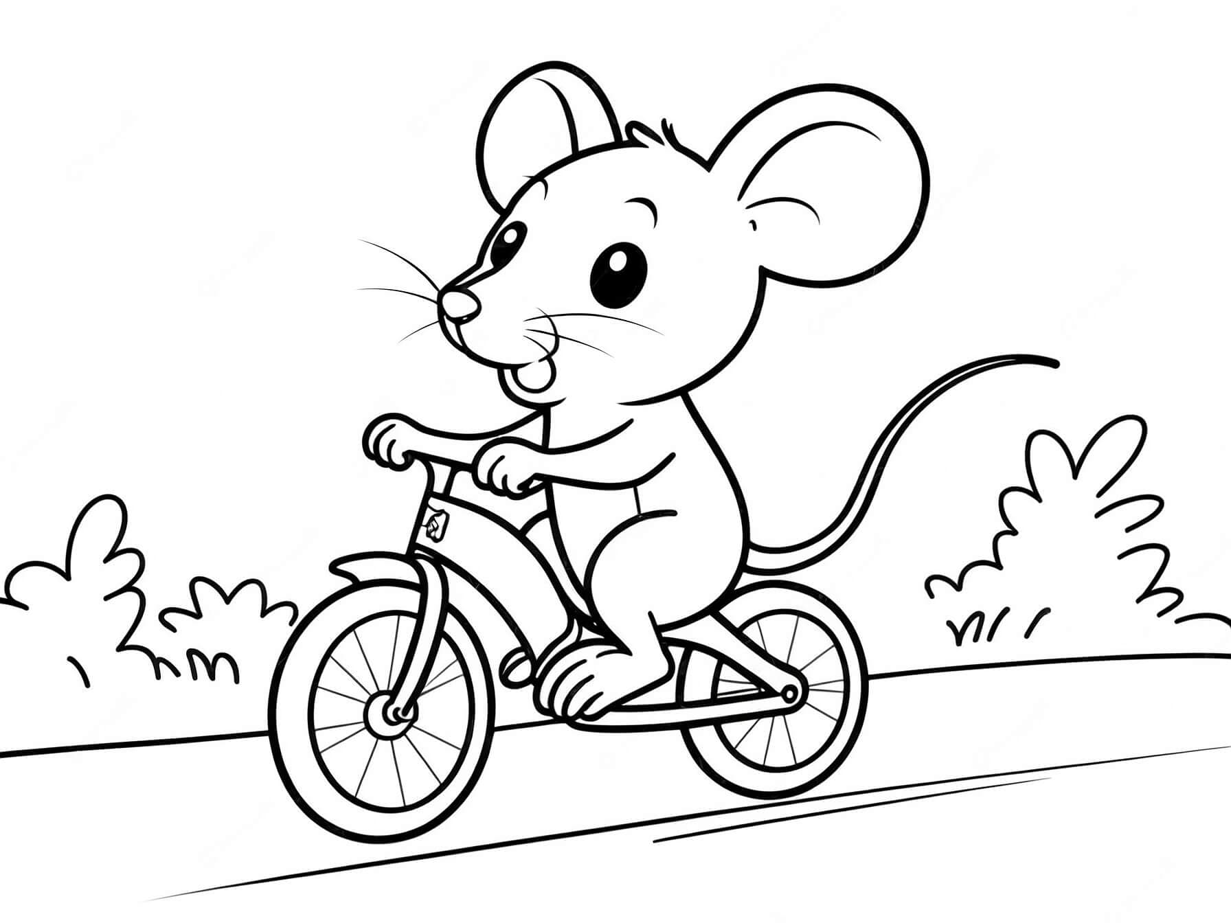 Maus tritt in die Pedale Ausmalbild