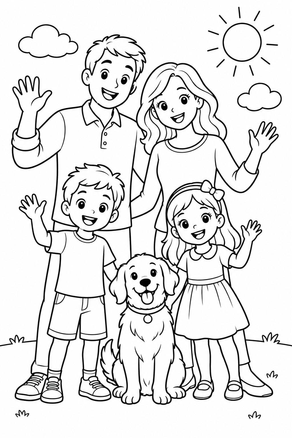 Fröhliches Familienporträt Ausmalbild