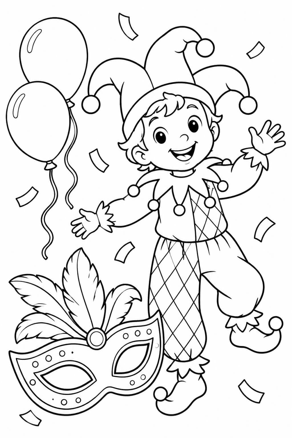 Fasching Ausmalbild für Kinder – einfache Malvorlage für Kinder
