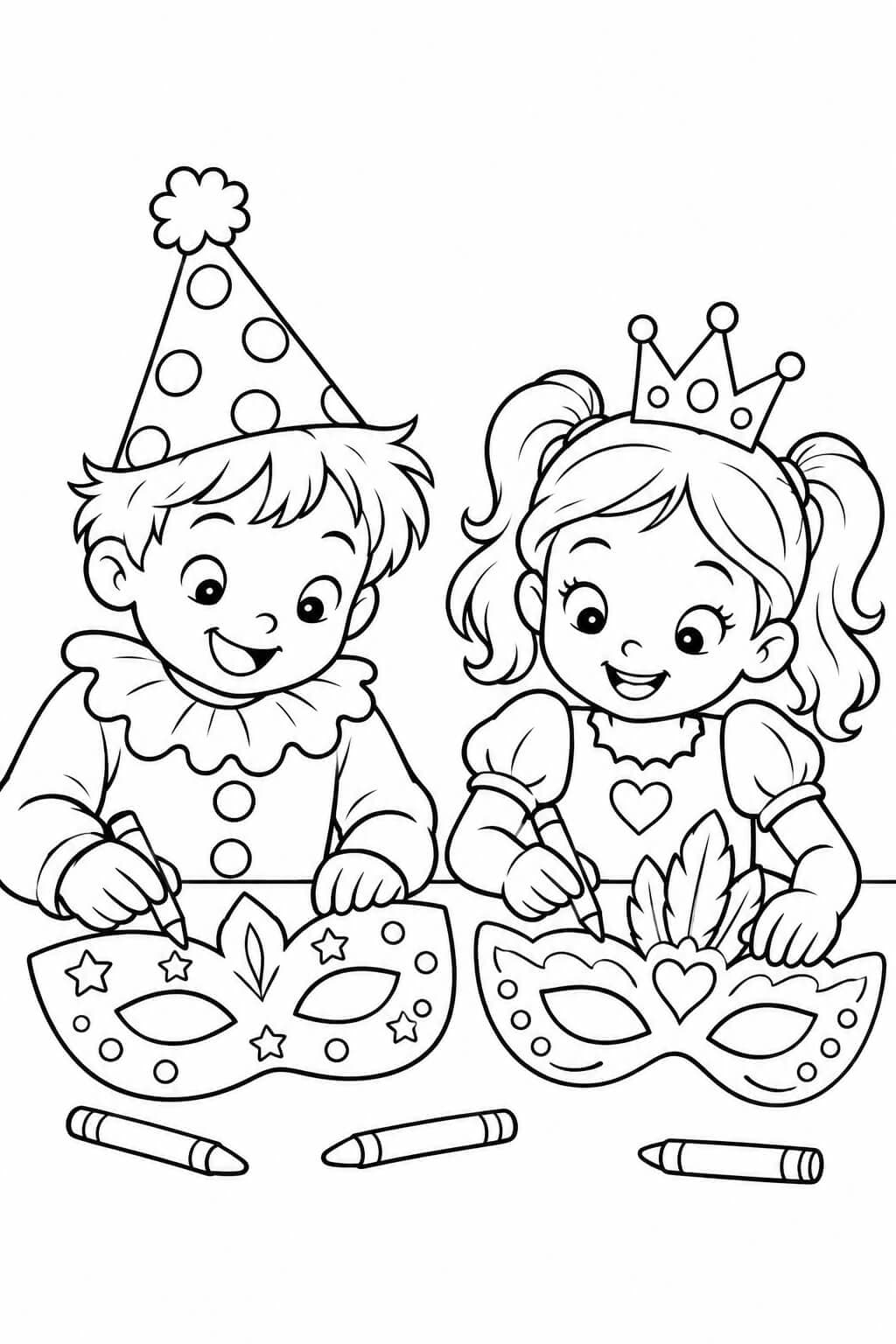Kinder basteln Faschingsmasken – einfache Malvorlage für Kinder