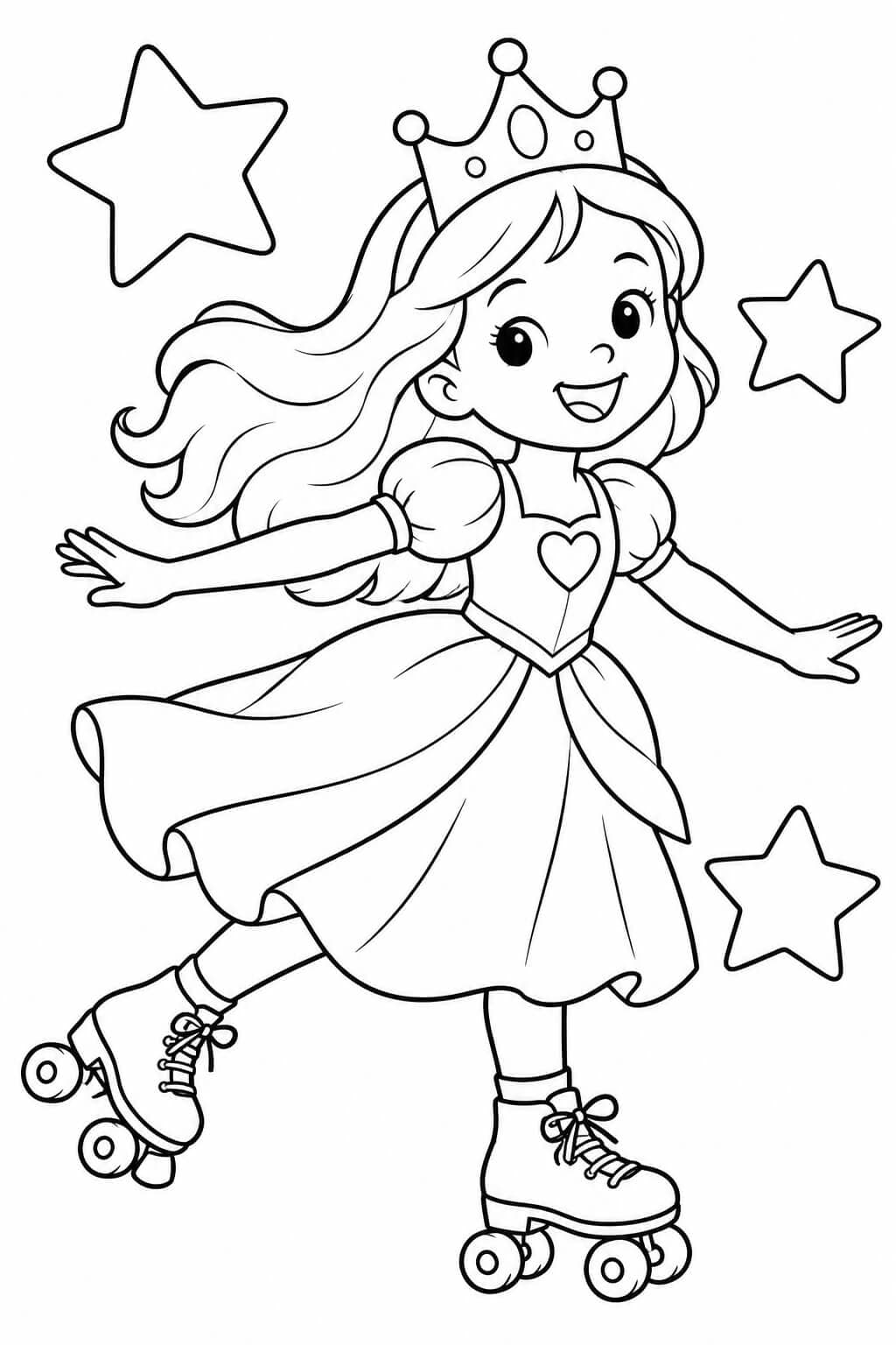 Prinzessin auf Rollschuhen – einfache Malvorlage für Kinder
