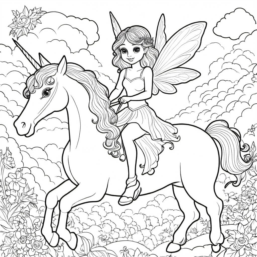 Fee und Einhorn Ausmalbild