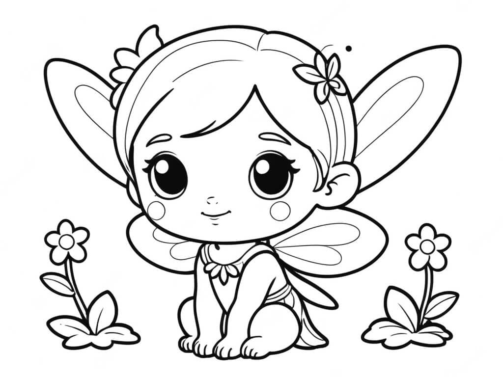 Kleine Fee sitzt Ausmalbild