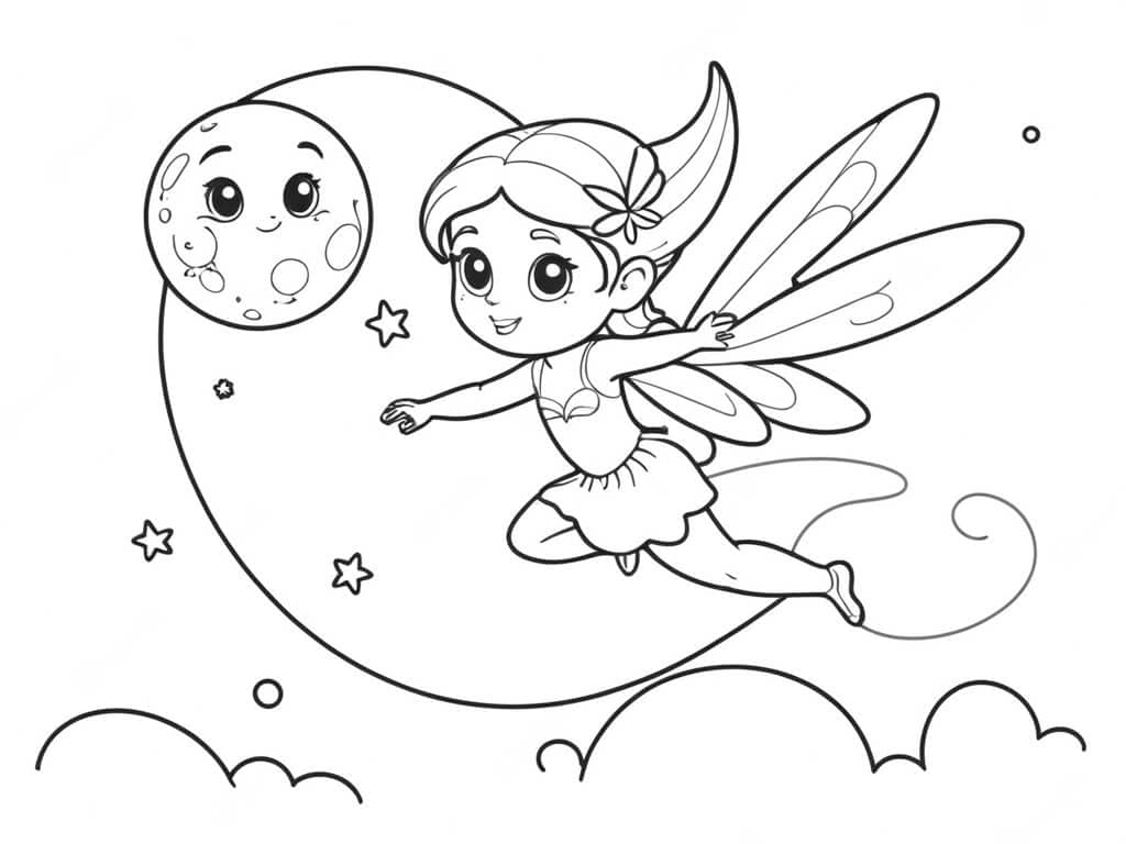 Mond und Fee Ausmalbild