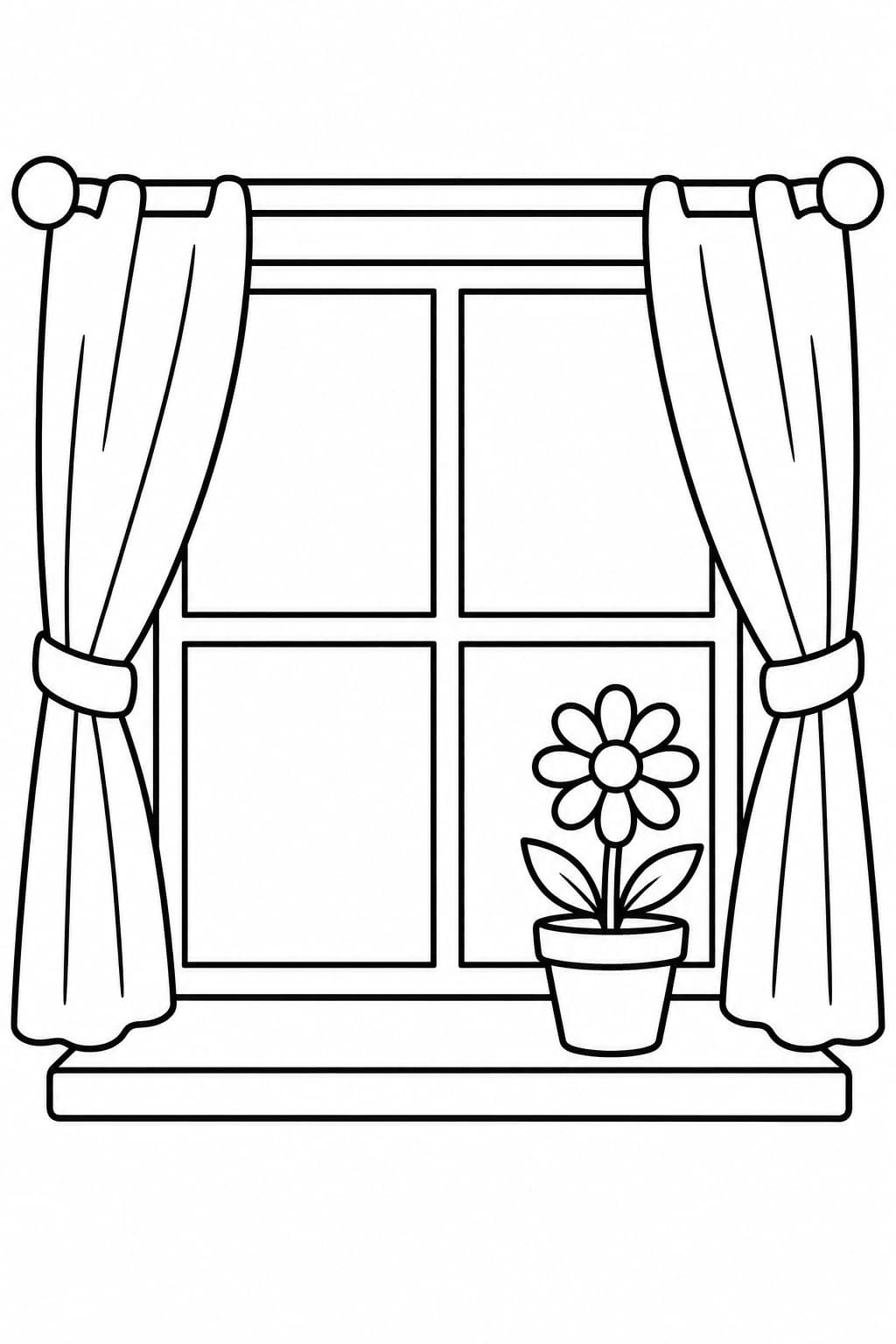 Fenster mit Vorhängen – Fenster Ausmalbild zum Ausdrucken