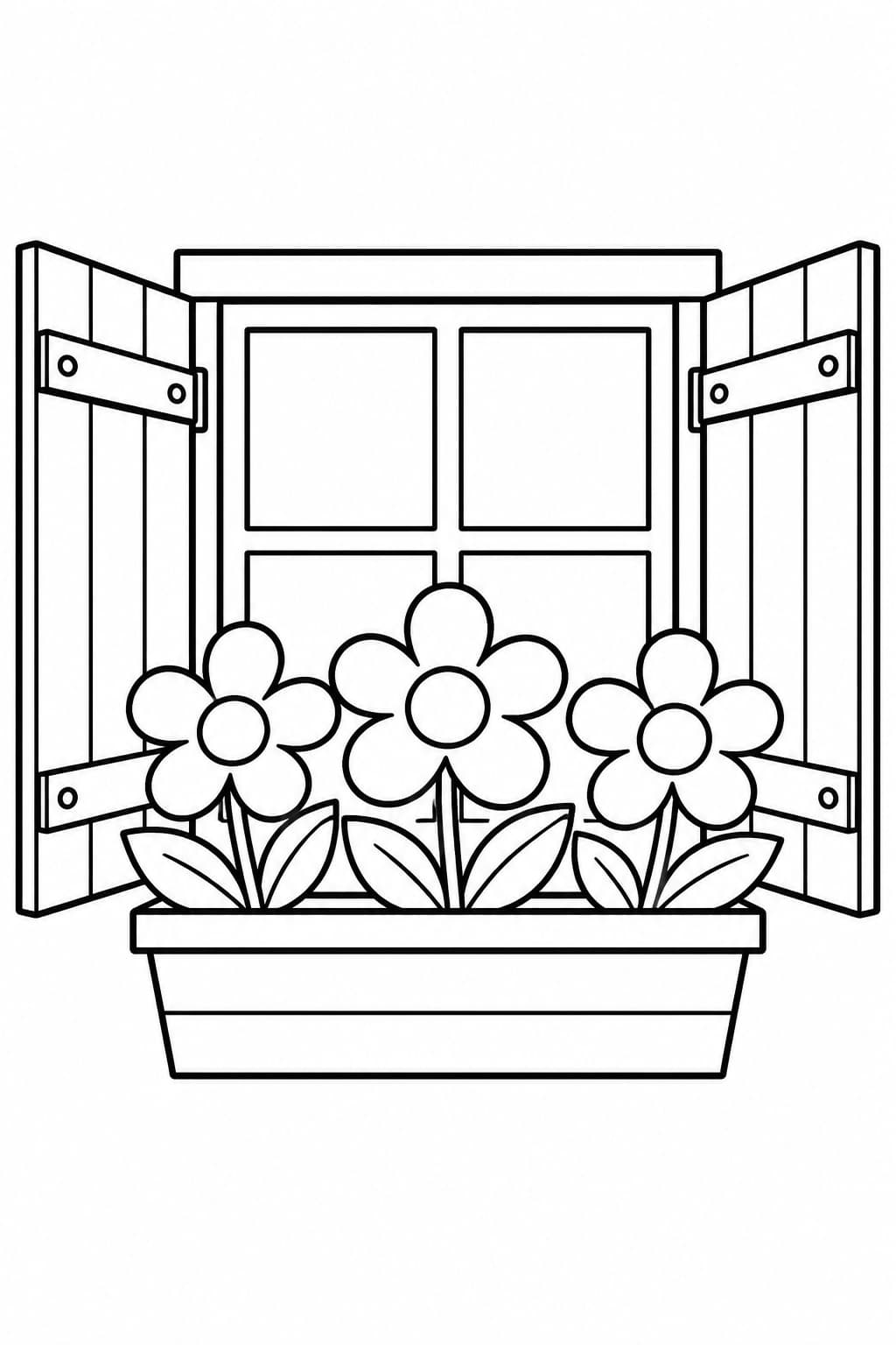 Fenster mit buntem Blumenkasten – Fenster Ausmalbild zum Ausdrucken