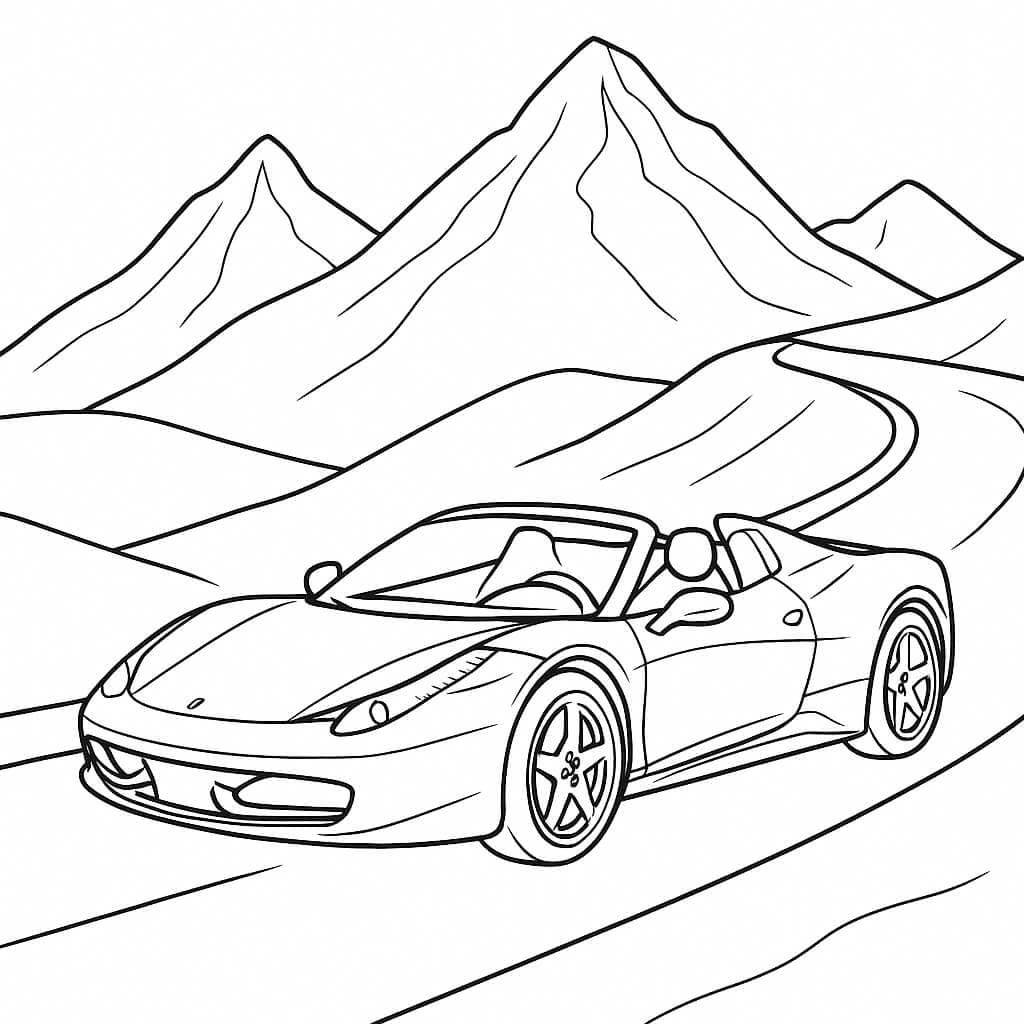 Ferrari auf Bergstraße Ausmalbild