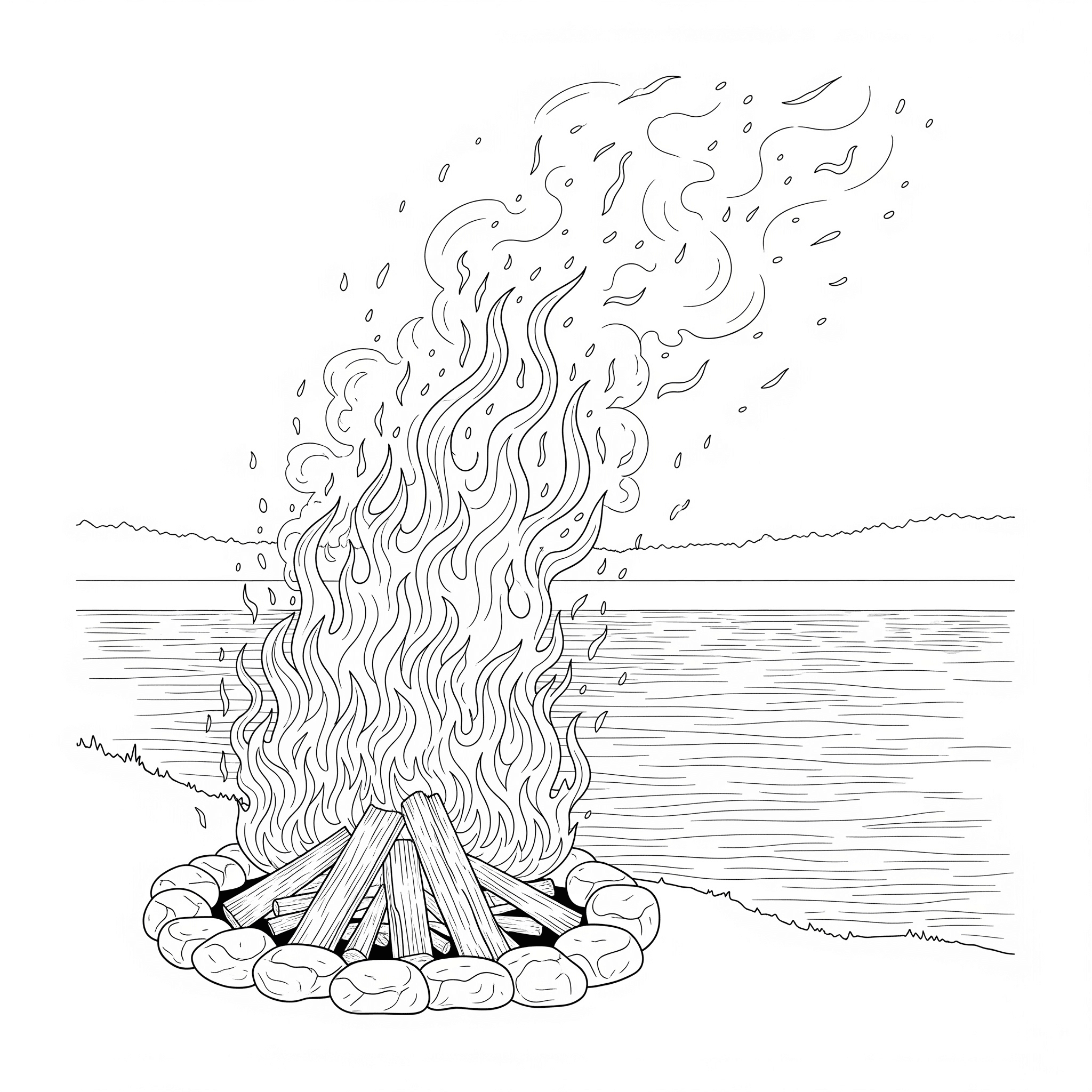Lagerfeuer am See Ausmalbild