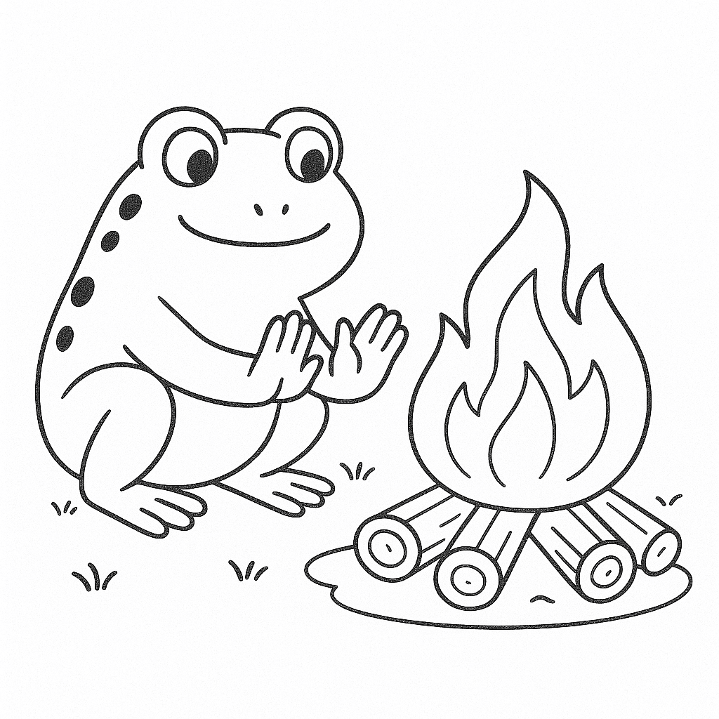 Lagerfeuer mit Frosch Ausmalbild