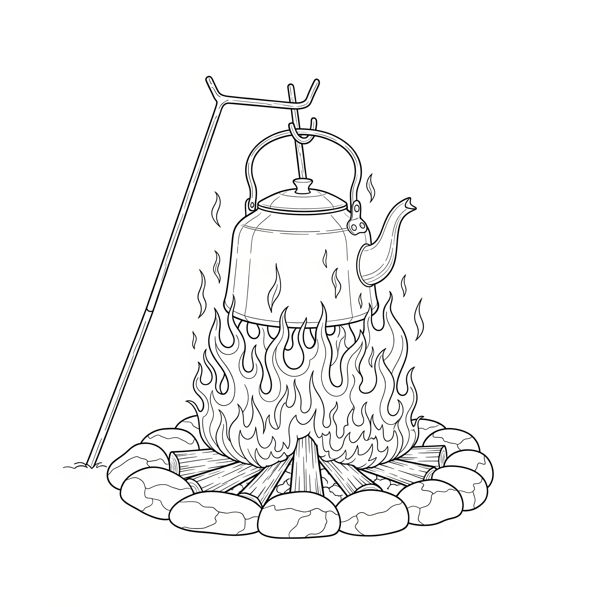 Lagerfeuer mit Kessel Ausmalbild