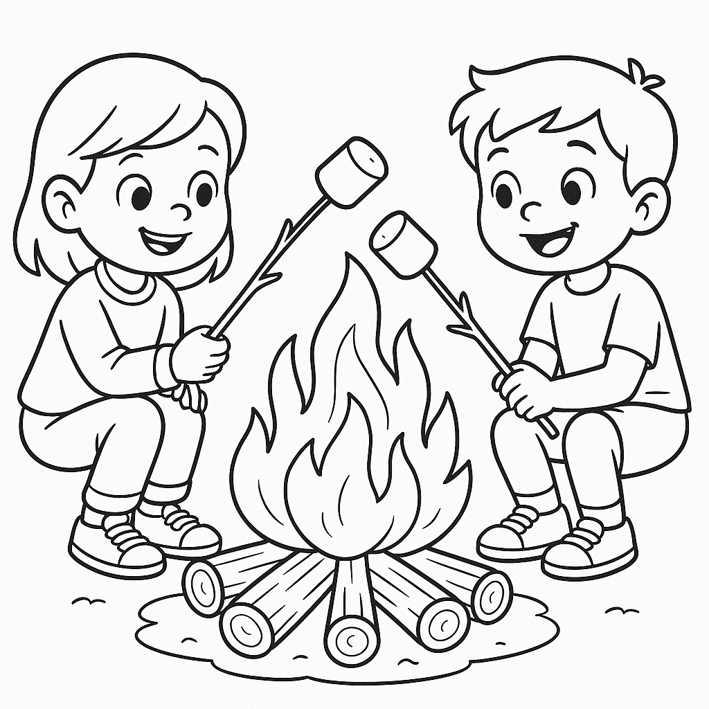 Lagerfeuer mit Marshmallows Ausmalbild
