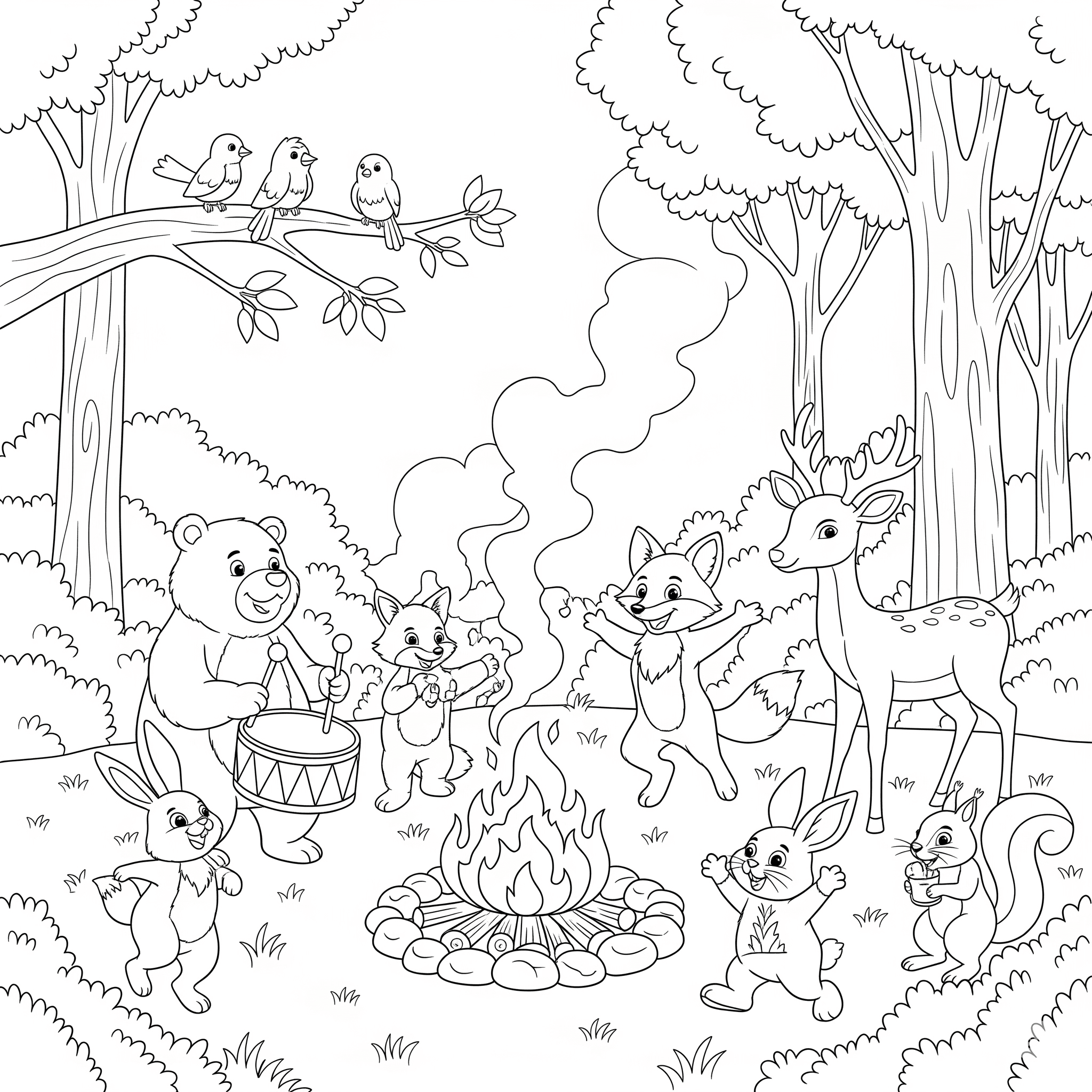 Lagerfeuer-Party Ausmalbild