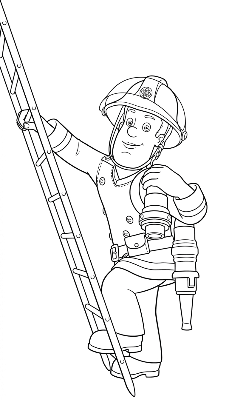 Feuerwehrmann Sam auf Leiter Ausmalbild