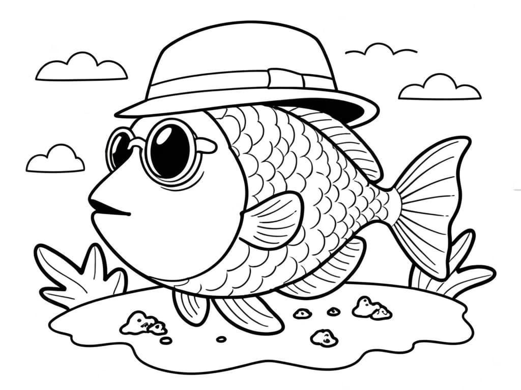 Fisch mit Hut Ausmalbild