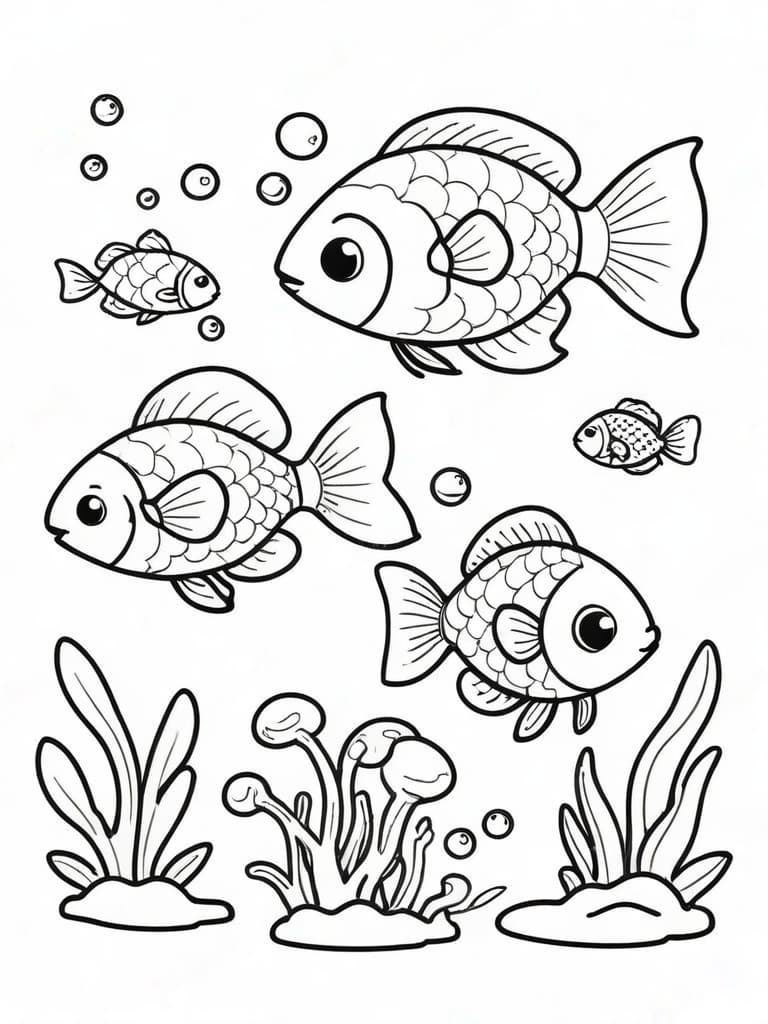 Fischfamilie Ausmalbild