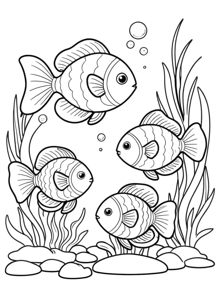 Schwimmende Fische Ausmalbild