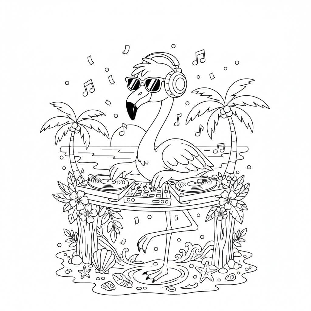 DJ-Flamingo Ausmalbild