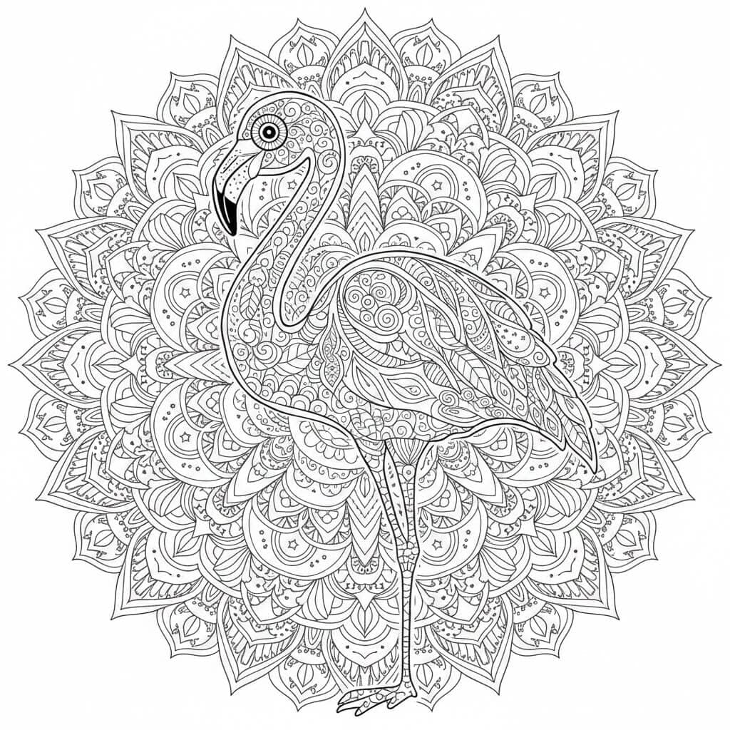 Flamingo-Mandala Ausmalbild