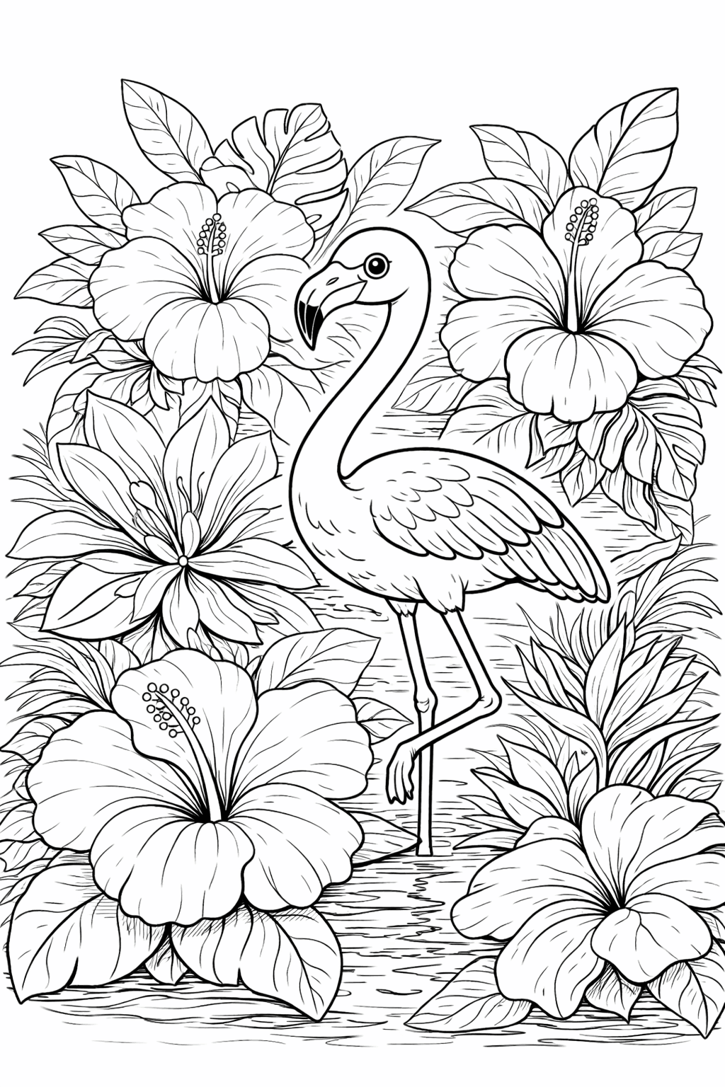 Flamingo mit Blumen Ausmalbild