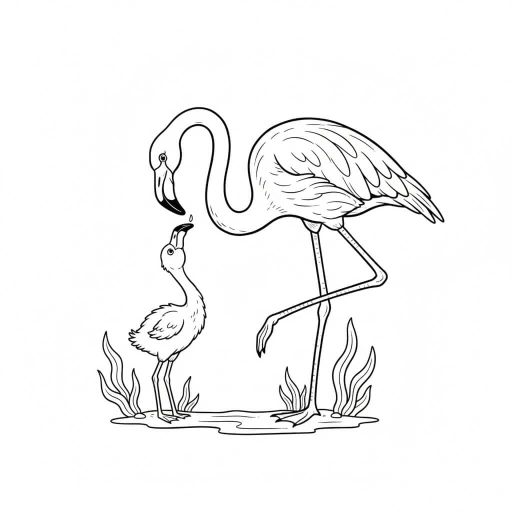 Flamingo mit seinem Jungen Ausmalbild