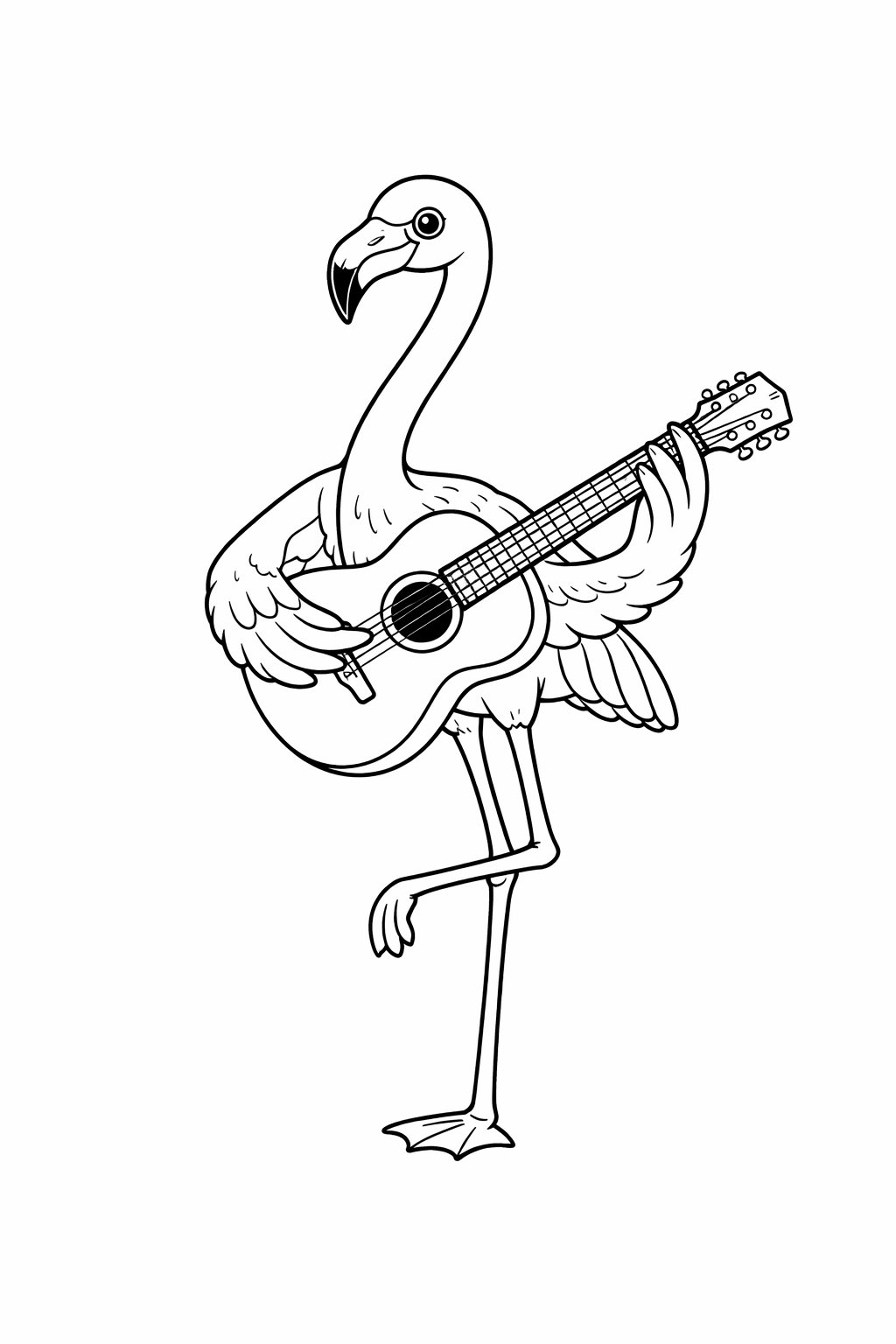 Flamingo spielt Gitarre Ausmalbild