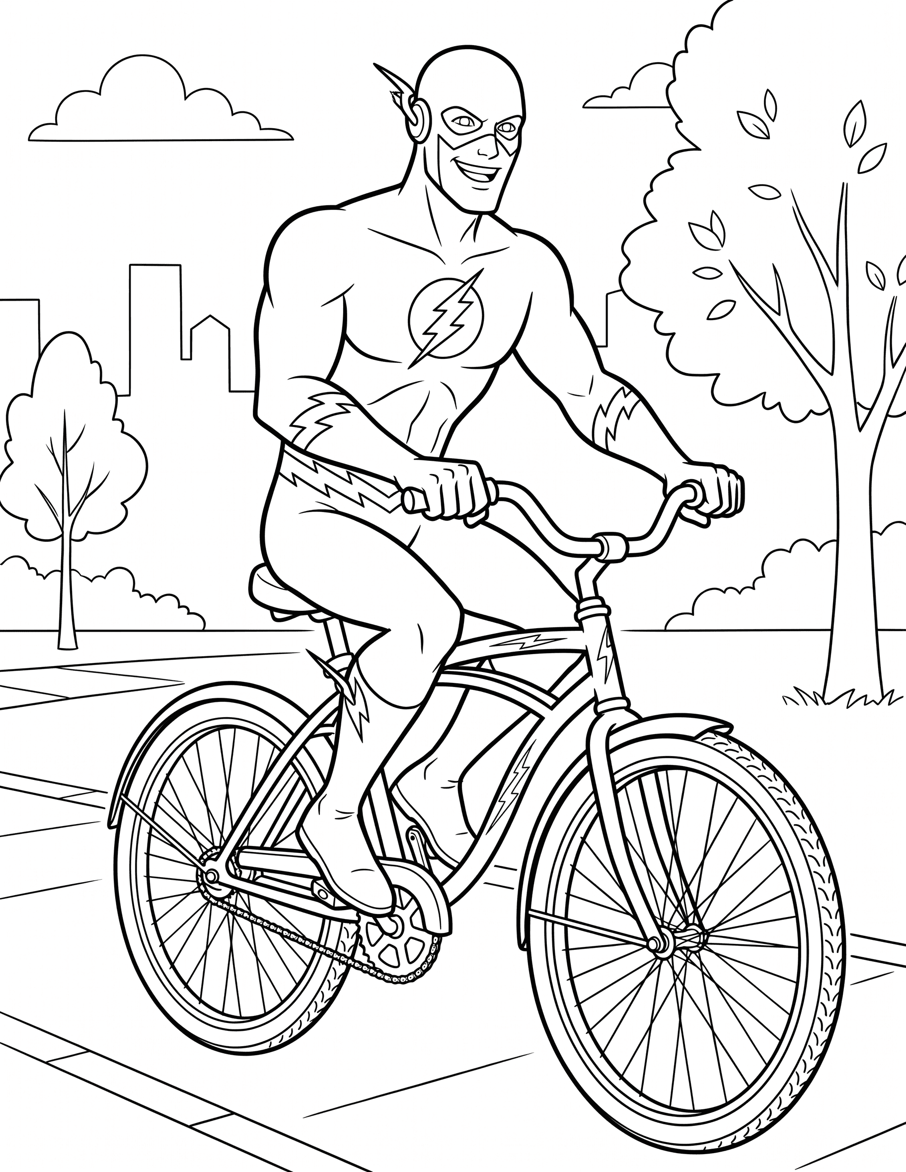 Flash fährt Fahrrad Ausmalbild