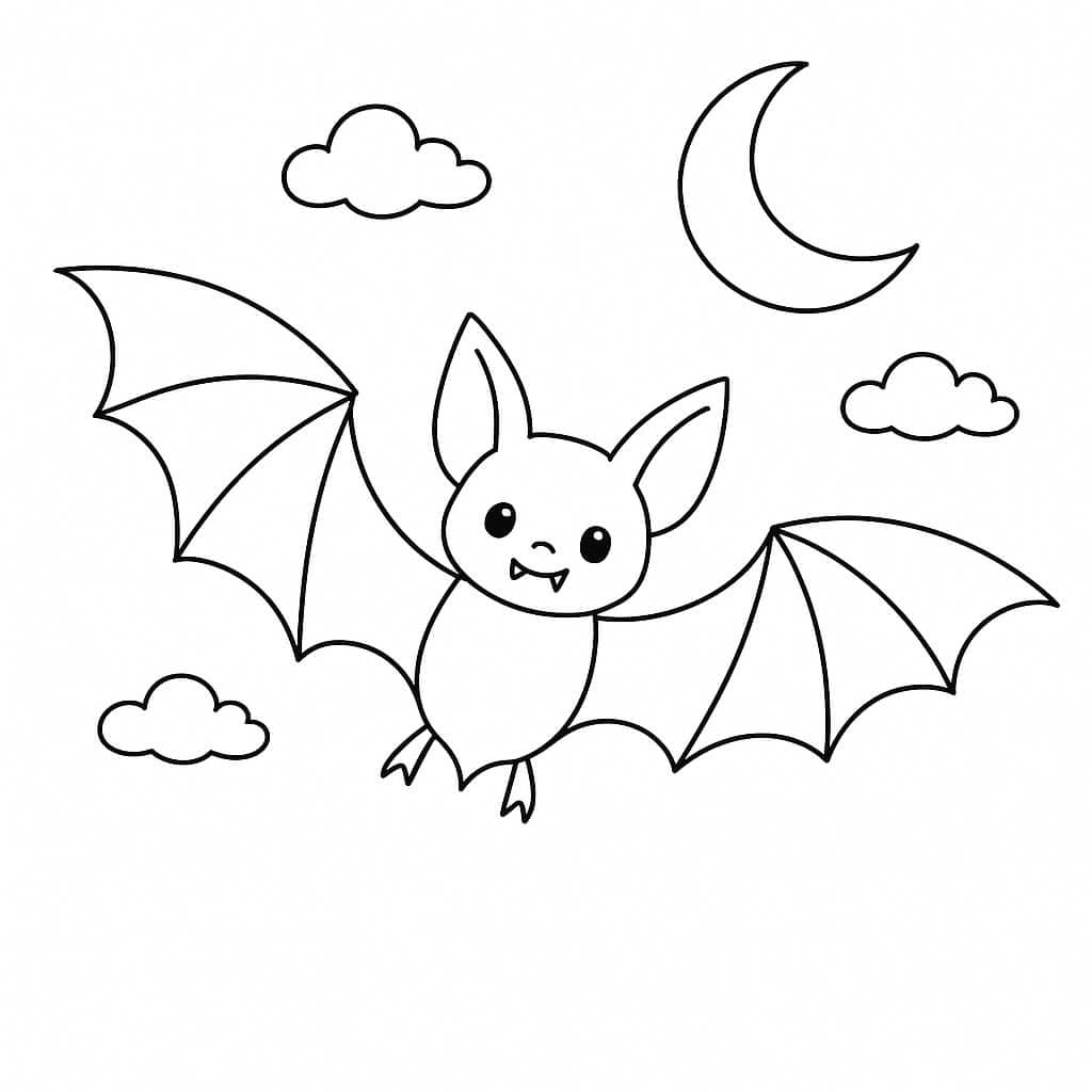 Fledermaus fliegt mit Mond Ausmalbild