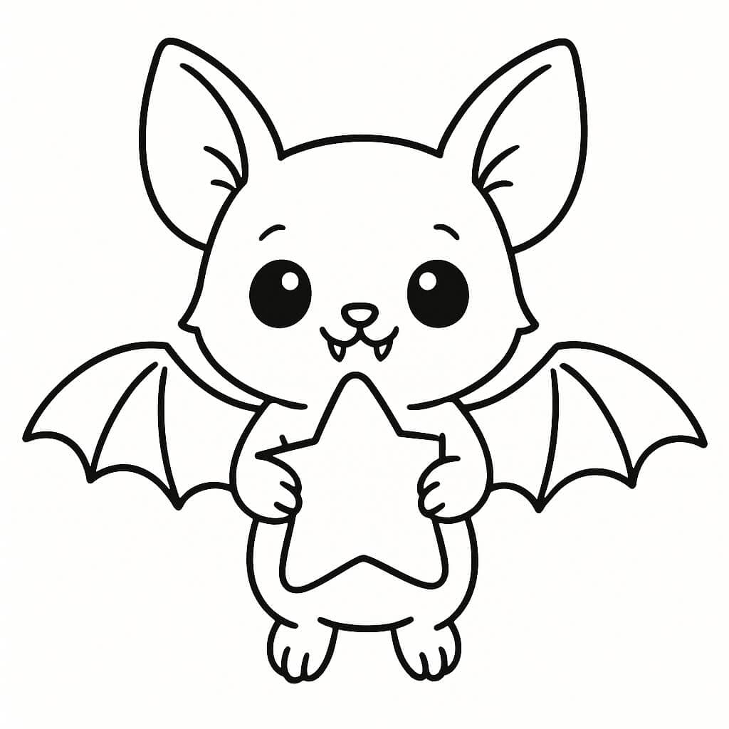 Fledermaus hält Stern Ausmalbild