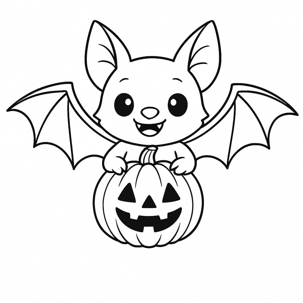 Halloween-Fledermaus mit Kürbis Ausmalbild