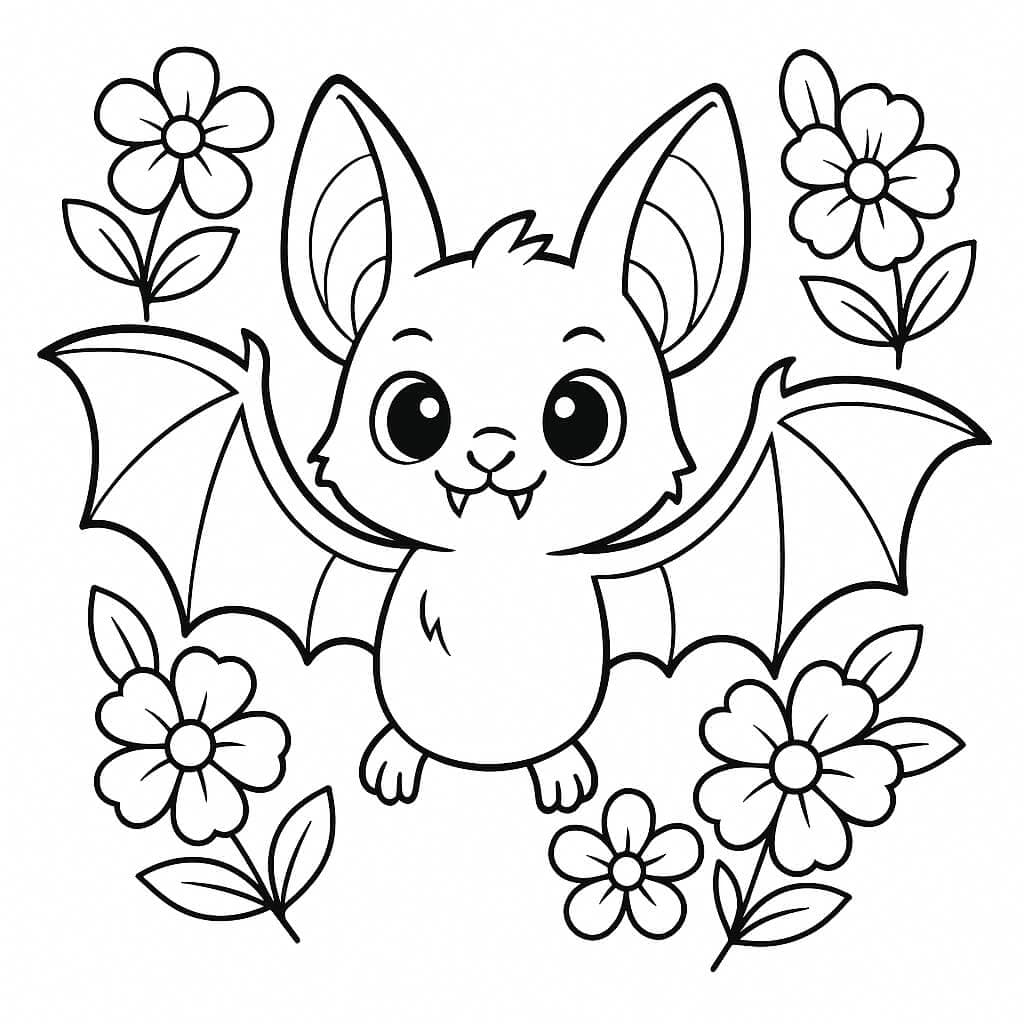 Fledermaus mit Blumen Ausmalbild