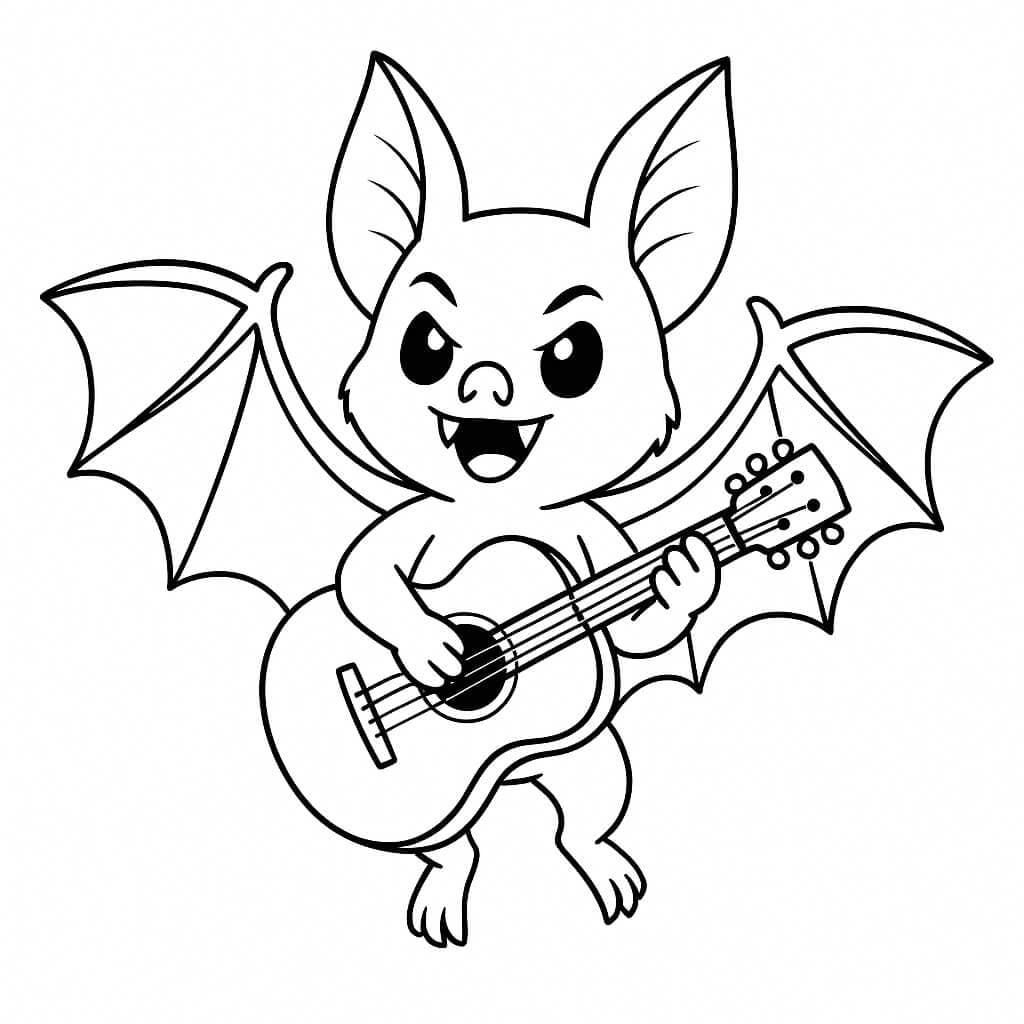 Fledermaus spielt Gitarre Ausmalbild