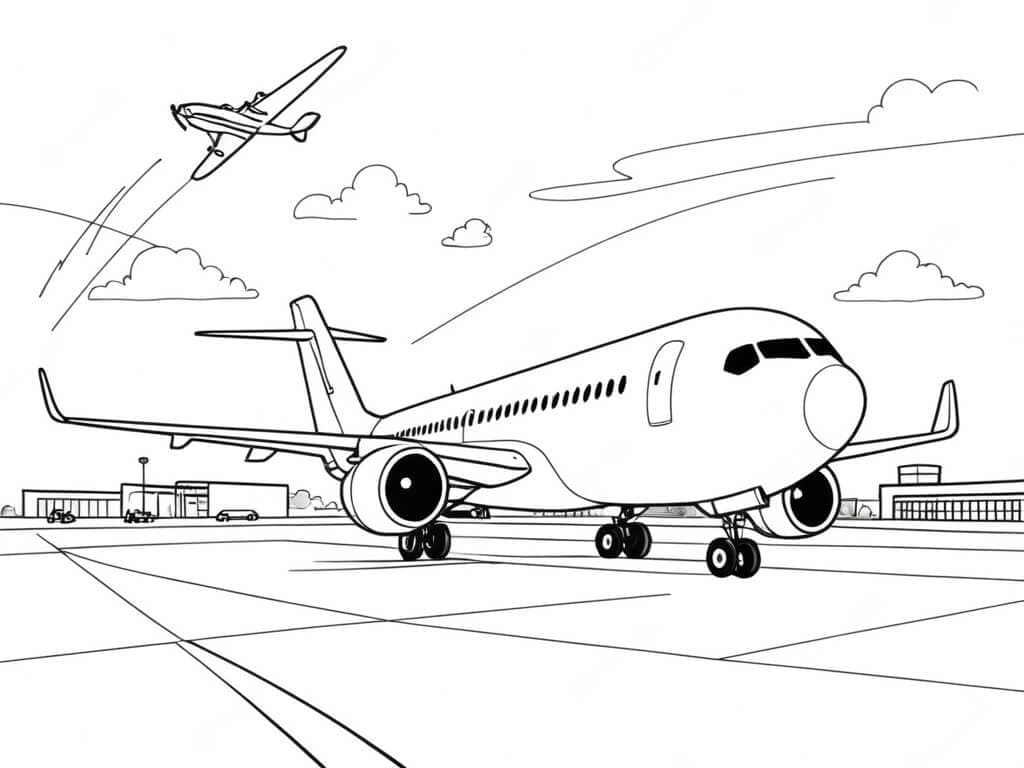 Flugzeug am Flughafen Ausmalbild