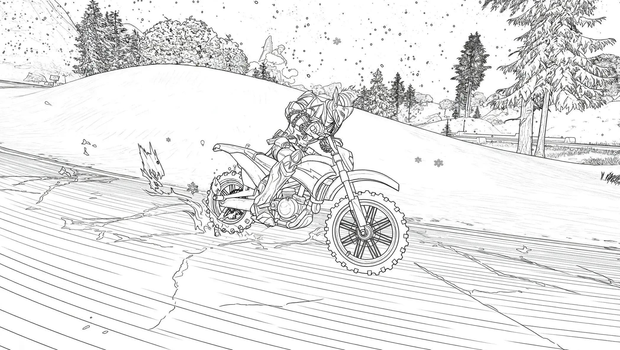 Fortnite Motorrad im Schnee als Malvorlage