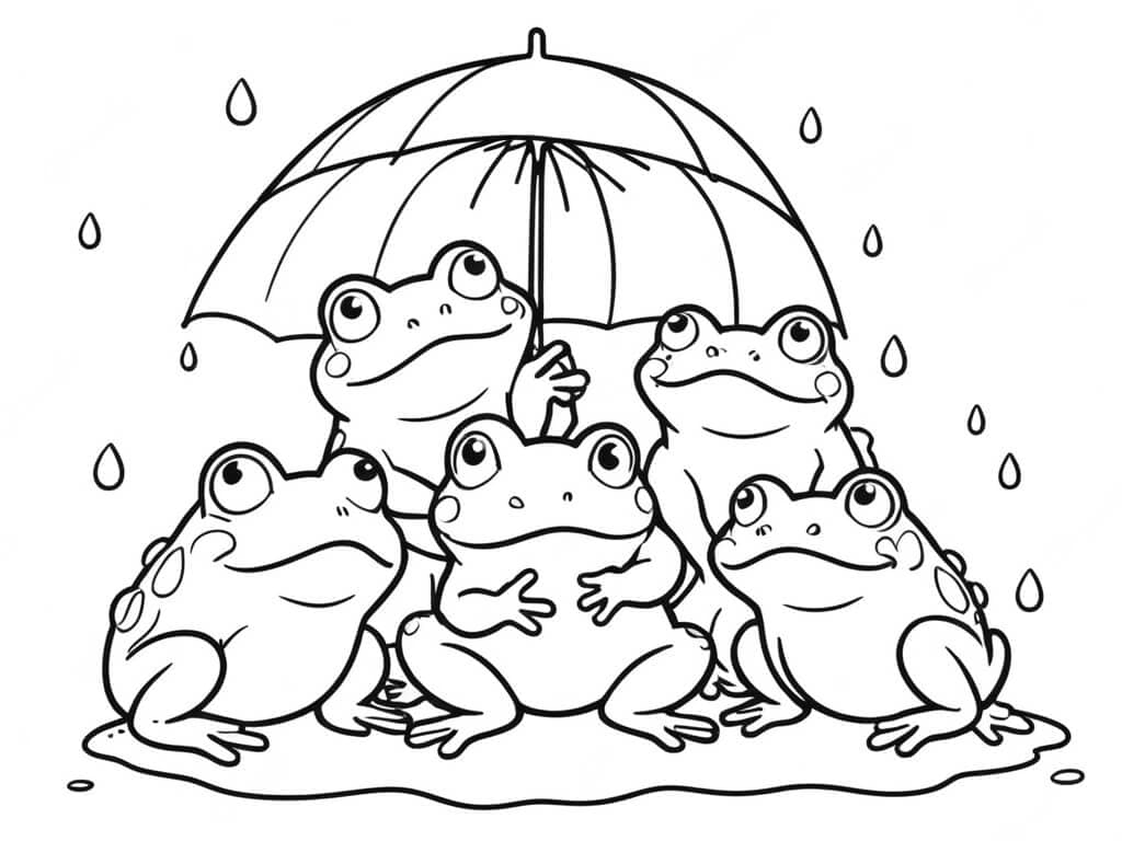 Frösche schützen sich im Regen Ausmalbild