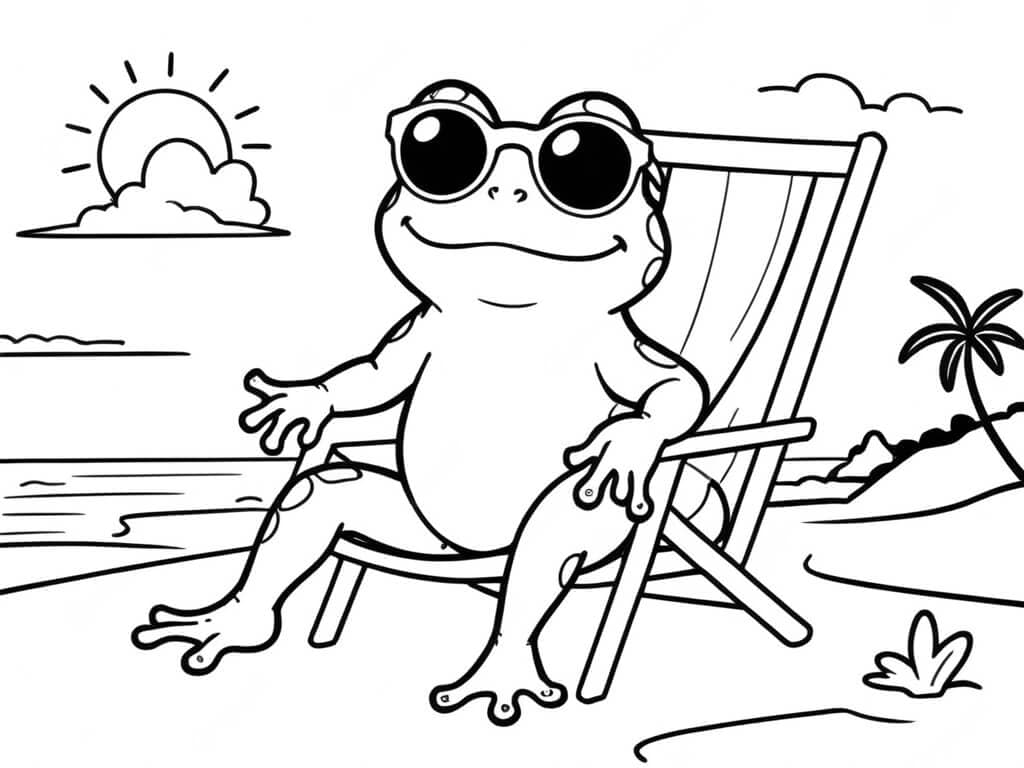 Frosch am Strand Ausmalbild