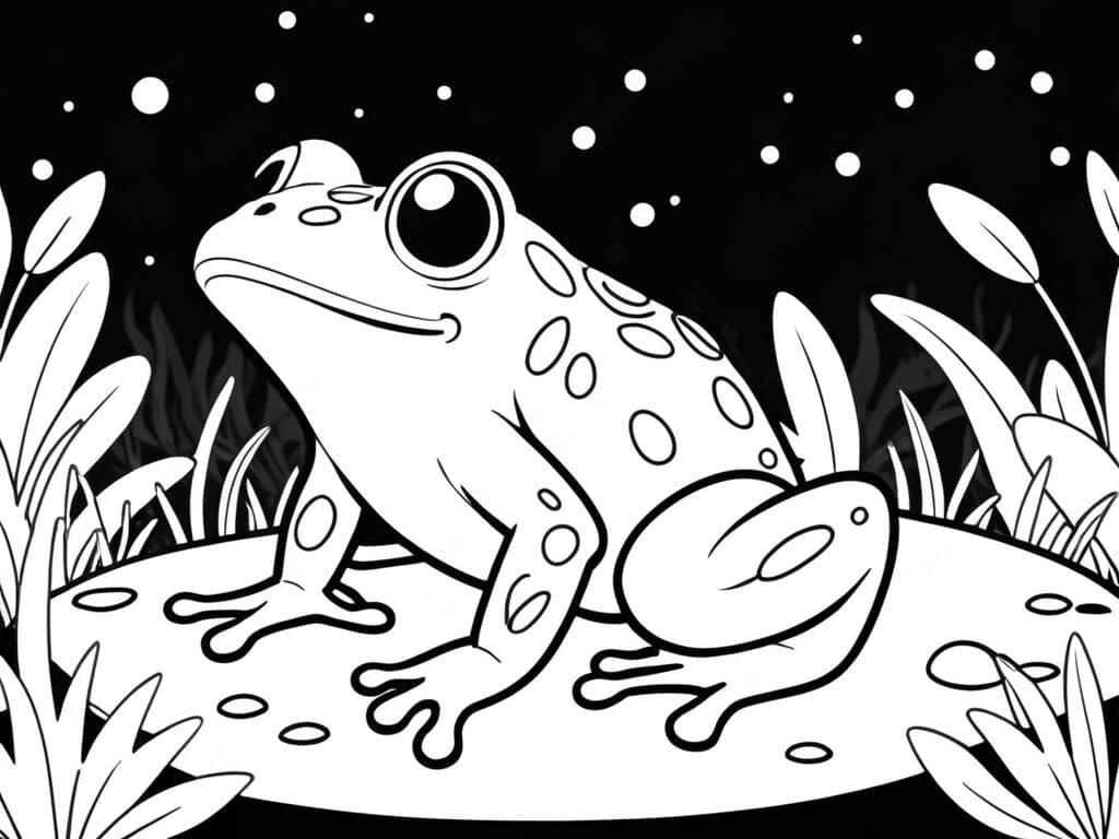 Frosch beobachtet die Nacht Ausmalbild