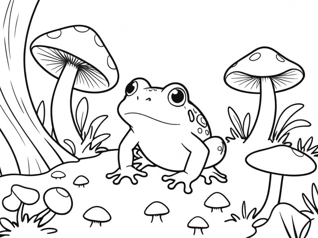 Frosch im Pilzwald Ausmalbild