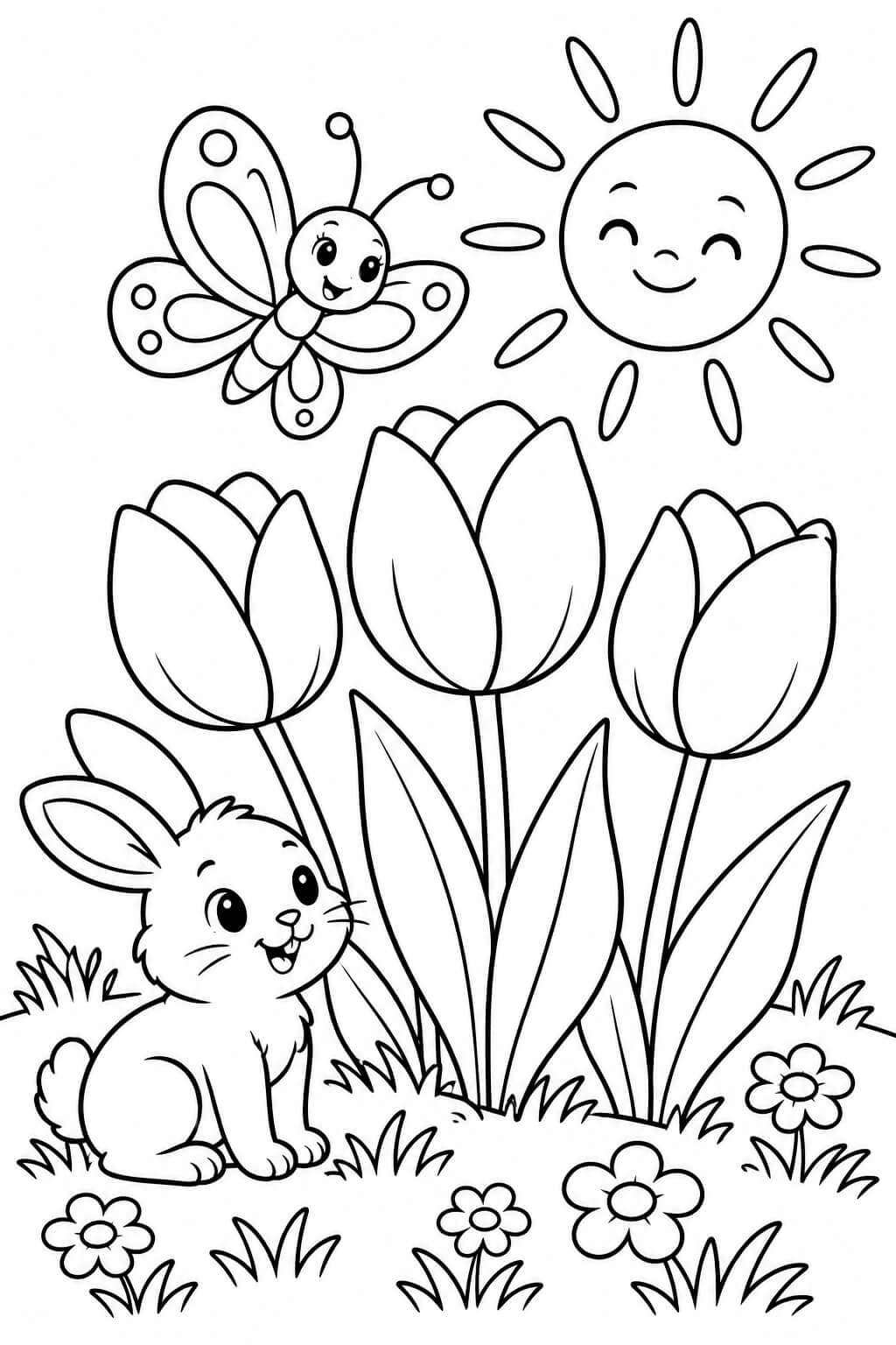 Frühling Ausmalbild – kostenlose Frühlings-Malvorlage zum Ausdrucken