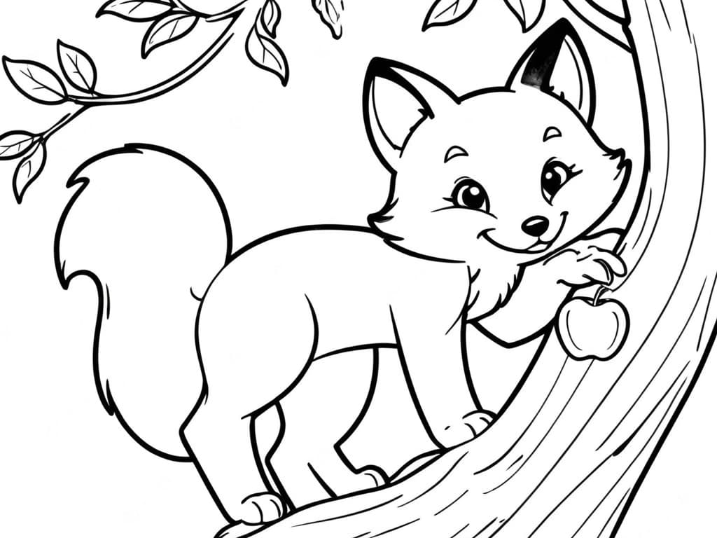 Fuchs am Apfelbaum Ausmalbild