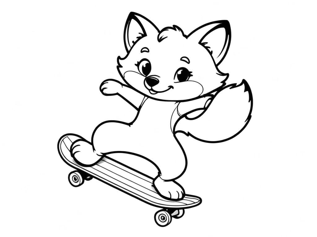 Fuchs fährt Skateboard Ausmalbild