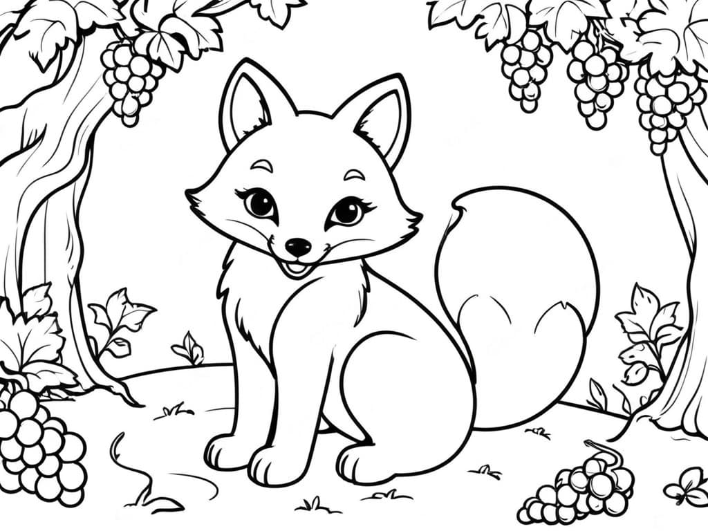 Fuchs im Garten mit Trauben Ausmalbild