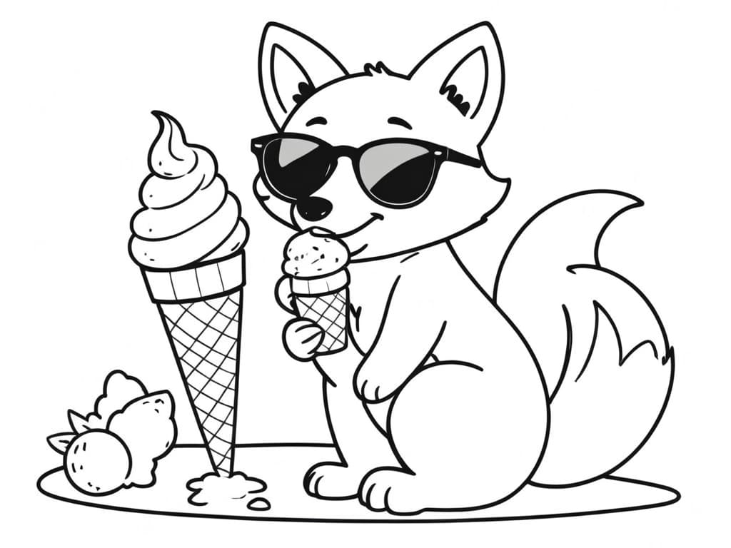 Fuchs mit Sonnenbrille und Eis Ausmalbild