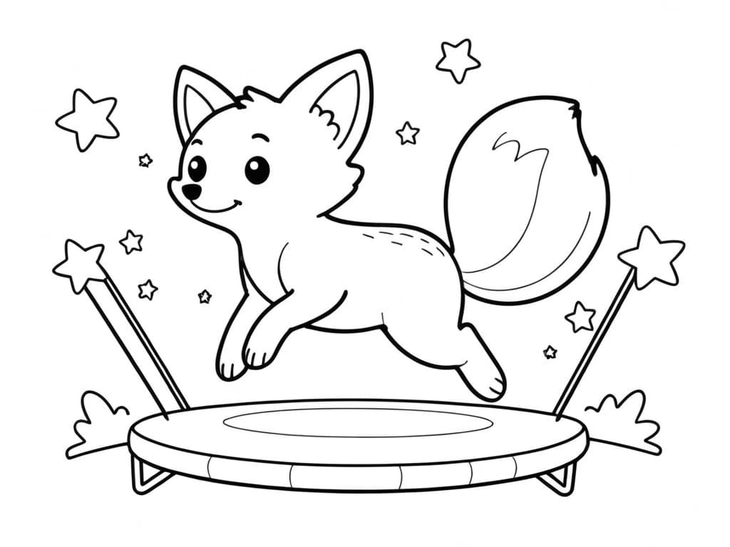 Fuchs springt auf Trampolin Ausmalbild