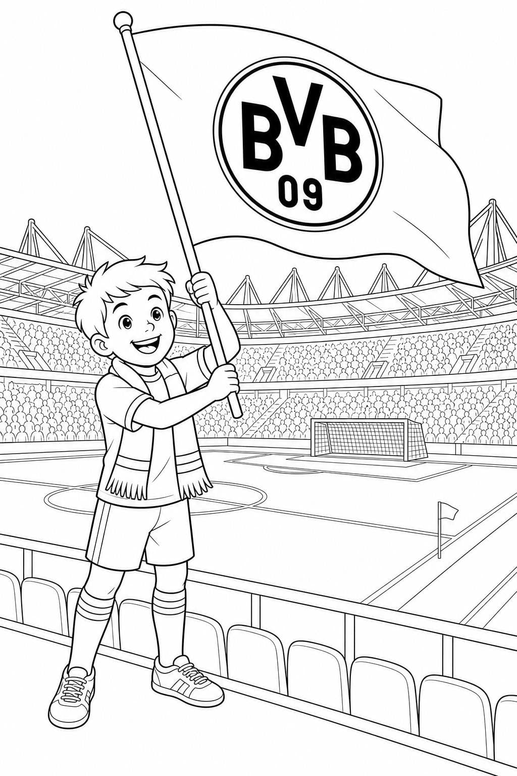 Borussia Dortmund Flagge im Fußballstadion Ausmalbild