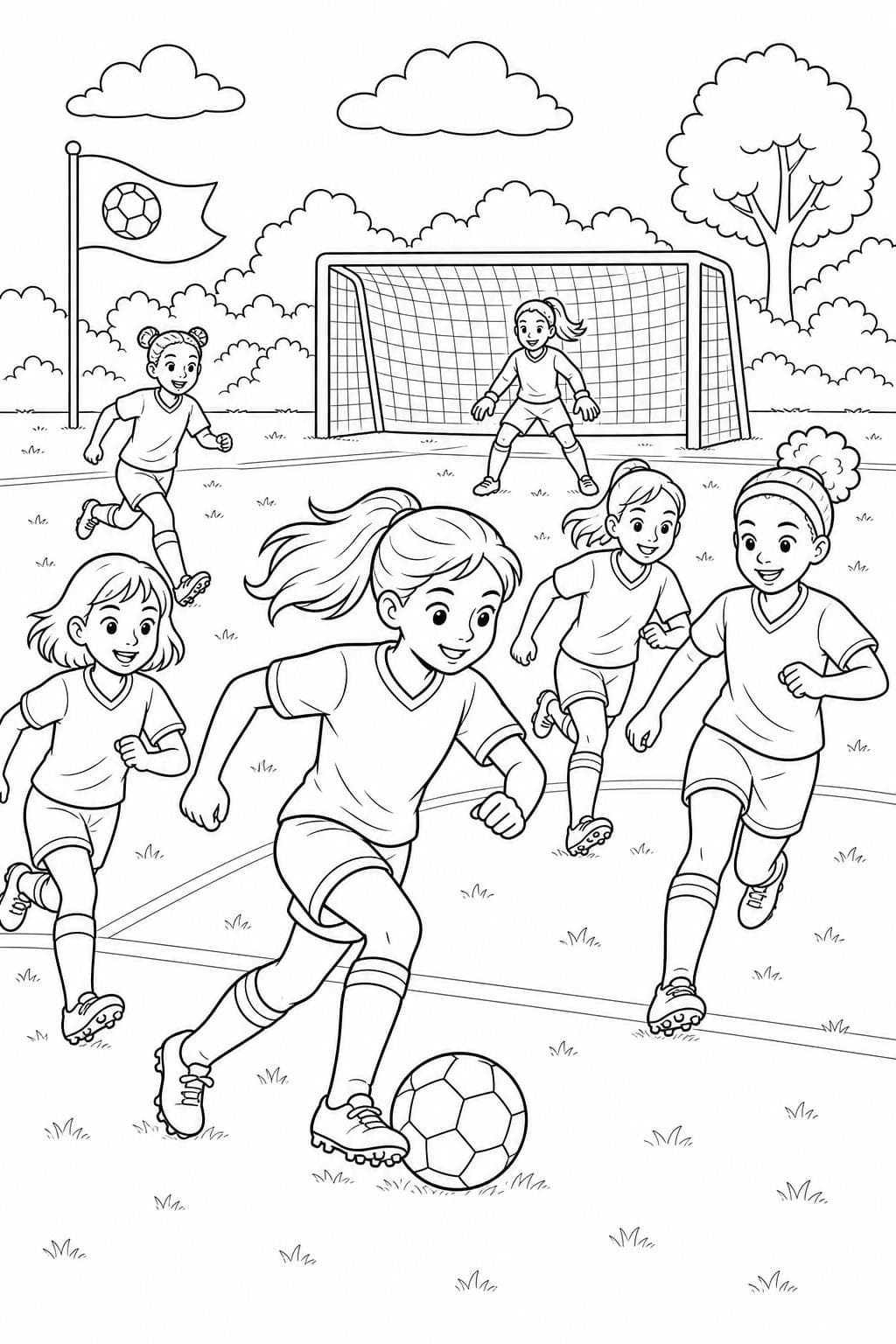 Mädchen Fußballmannschaft Ausmalbild