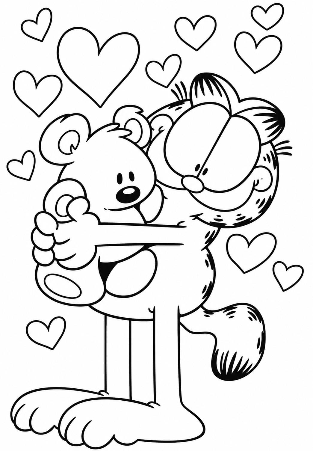 Garfield und Teddybär Ausmalbild