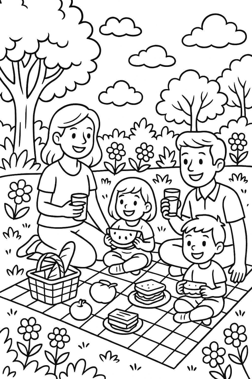 Picknick im Garten Ausmalbild