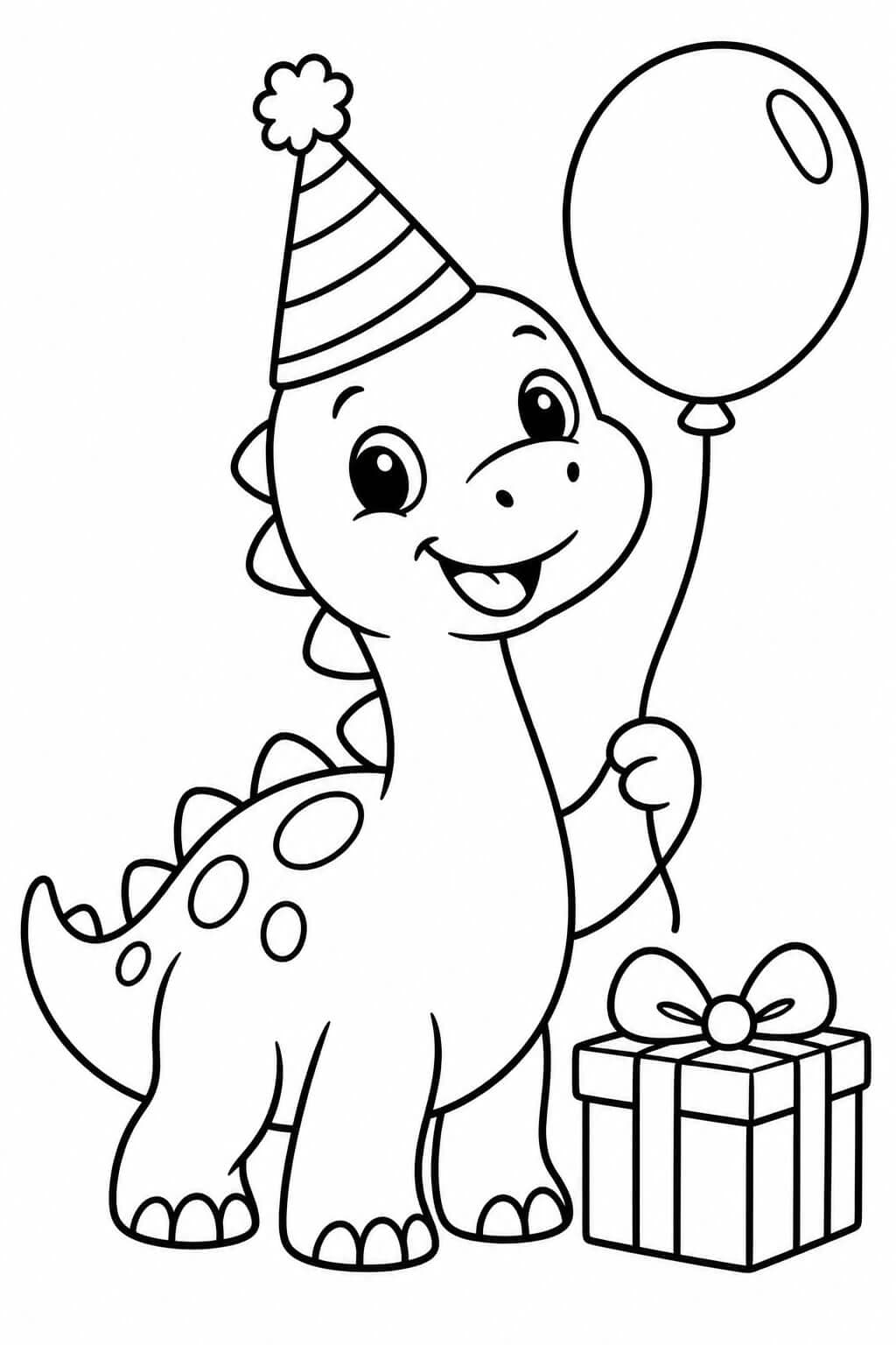 Kleiner Dinosaurier zum Geburtstag Ausmalbild